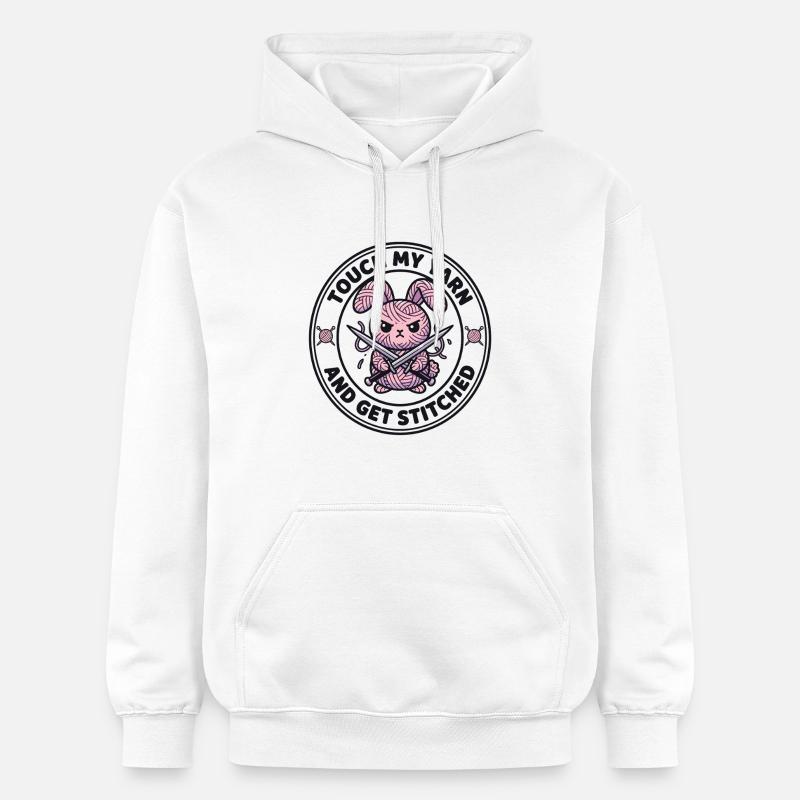 Touch My Yarn - Lapin tricoteur espiègle - Sweat à capuche Softstyle® Gildan Unisexe - blanc
