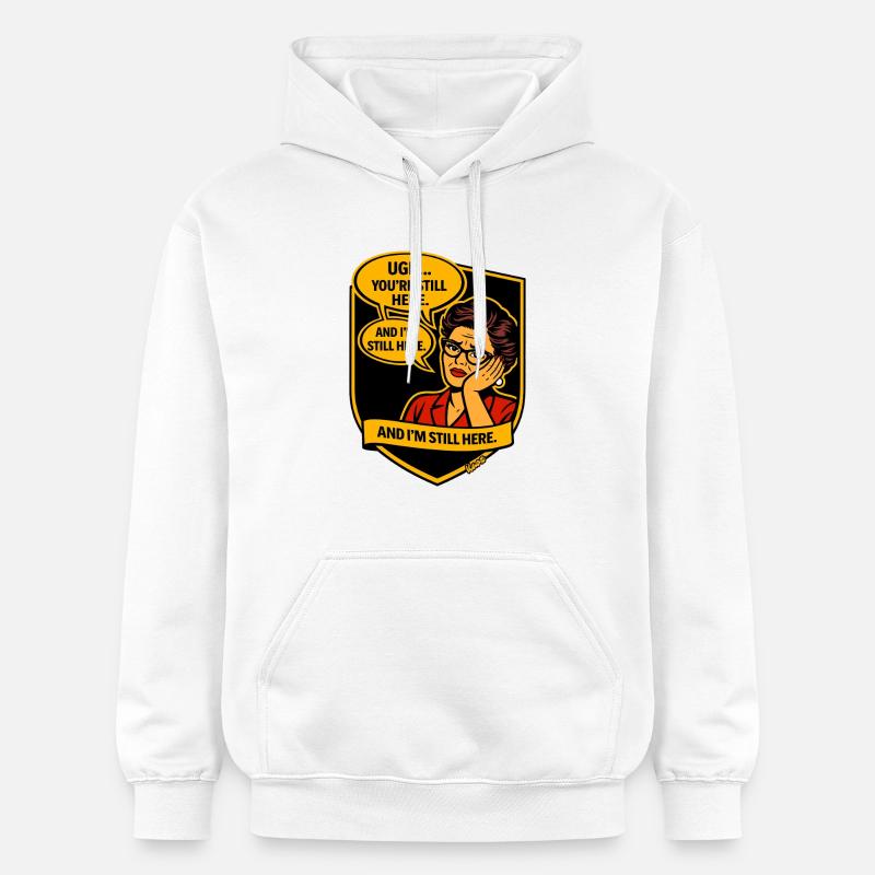 Rétro Comic Lady : toujours là - Sweat à capuche Softstyle® Gildan Unisexe - blanc