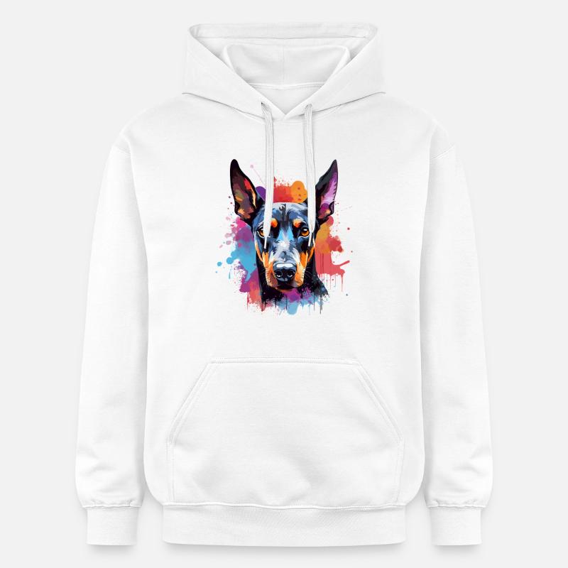 Portrait éclaboussé du Doberman vif - Sweat à capuche Softstyle® Gildan Unisexe - blanc