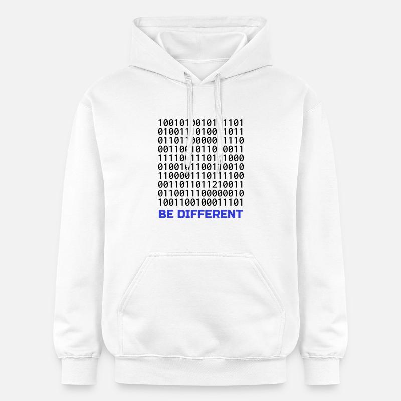 Be Different: Binary Pattern with Message - Gildan Unisex Softstyle® Midweight Hoodie - white