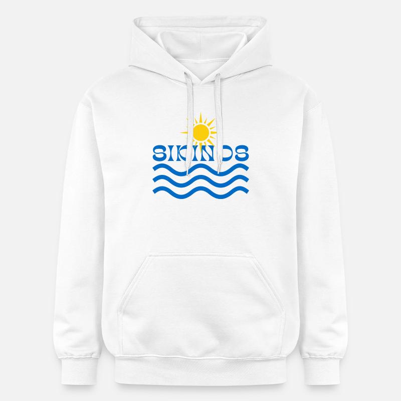 Sikonos-Soleil sur les vagues bleues - Sweat à capuche Softstyle® Gildan Unisexe - blanc