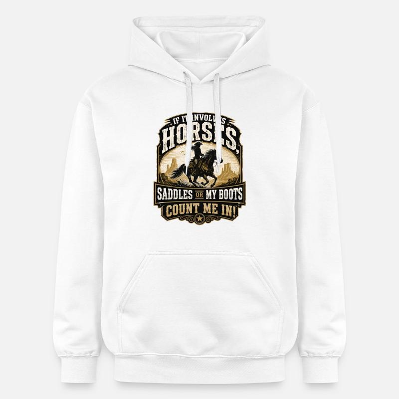 Pferdeheld: Sättel oder Stiefel - Gildan Unisex Softstyle® Midweight Hoodie - Weiß