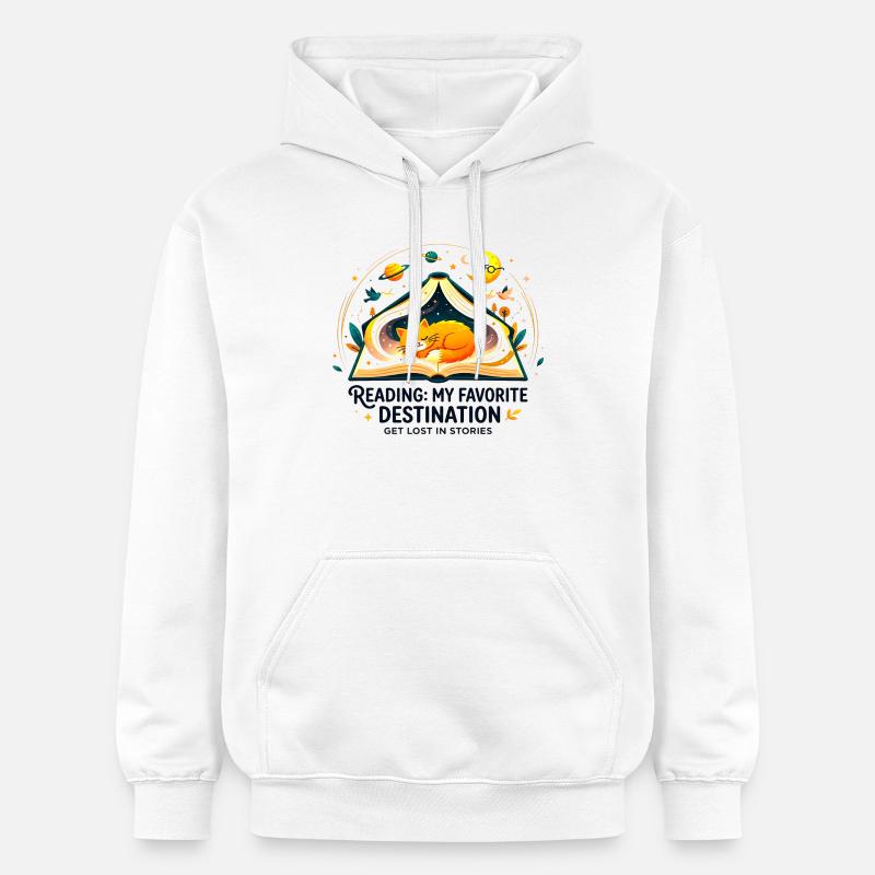 Reading_Cat_Favorite_Destination - Sweat à capuche Softstyle® Gildan Unisexe - blanc