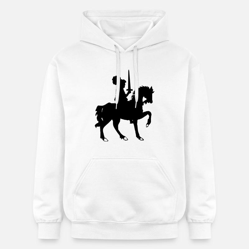 Cavaliere con spada e cavallo - Felpa con cappuccio unisex Softstyle® Gildan con grammatura media - bianco