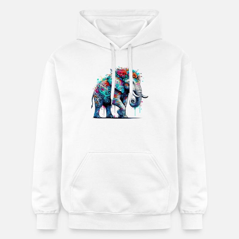 Éléphant - Sweat à capuche Softstyle® Gildan Unisexe - blanc