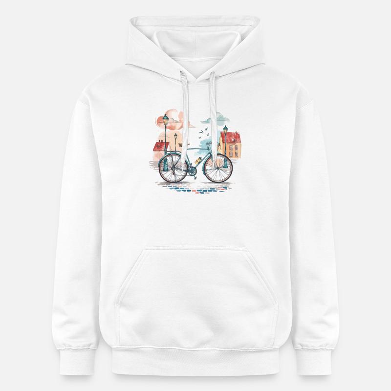 Aventure à vélo dans la ville - Sweat à capuche Softstyle® Gildan Unisexe - blanc