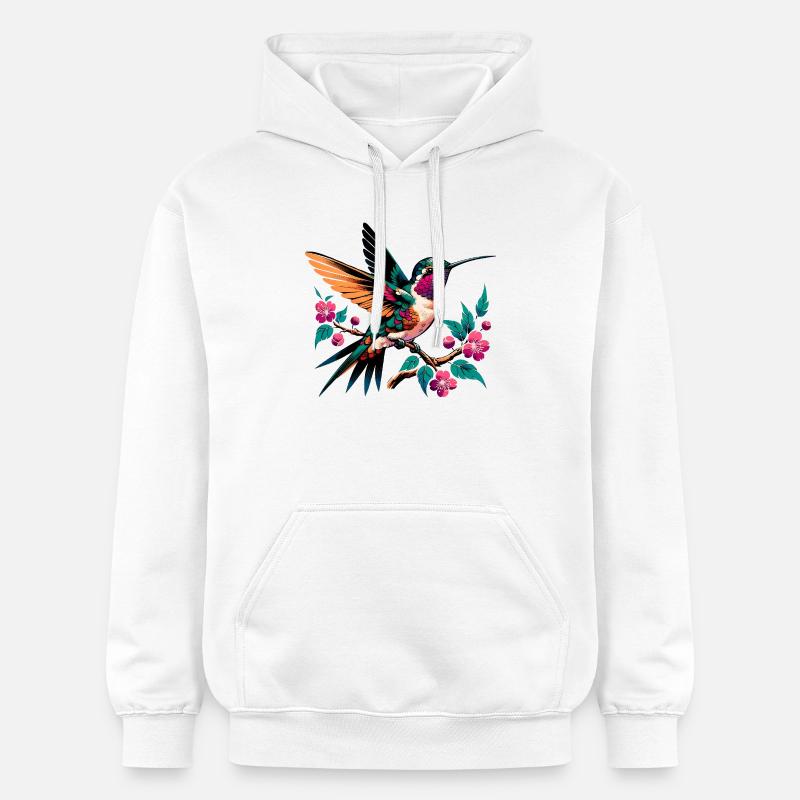 Colibri vibrant sur une branche fleurie - Sweat à capuche Softstyle® Gildan Unisexe - blanc