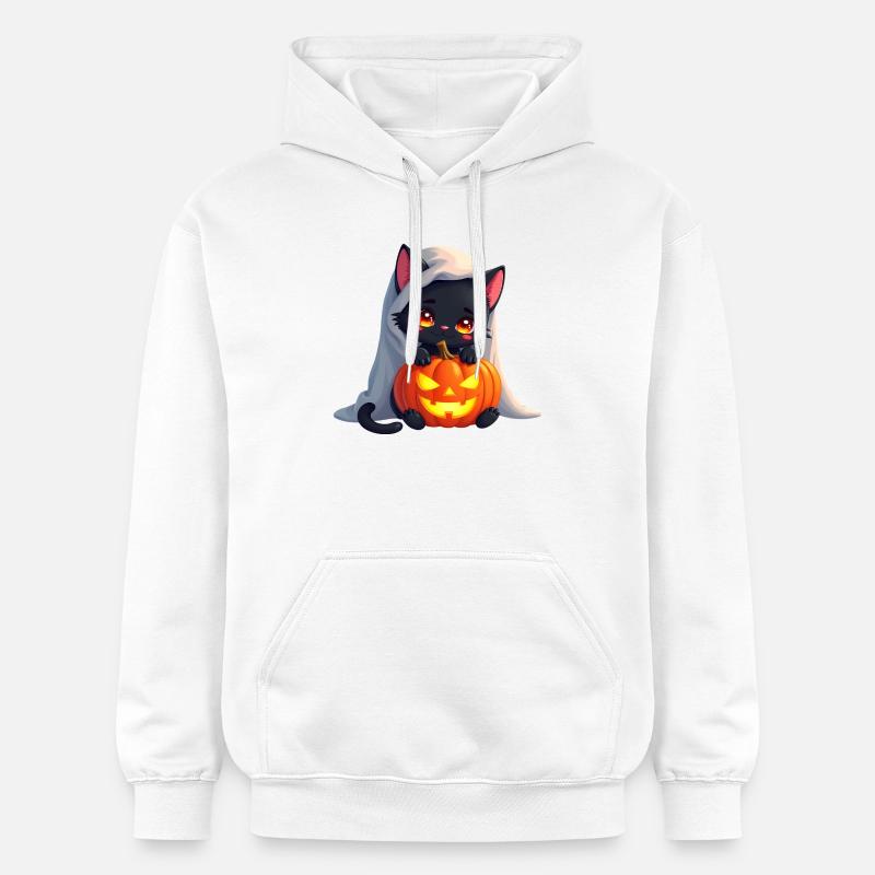 Chat d’Halloween avec citrouille d’Halloween - Sweat à capuche Softstyle® Gildan Unisexe - blanc