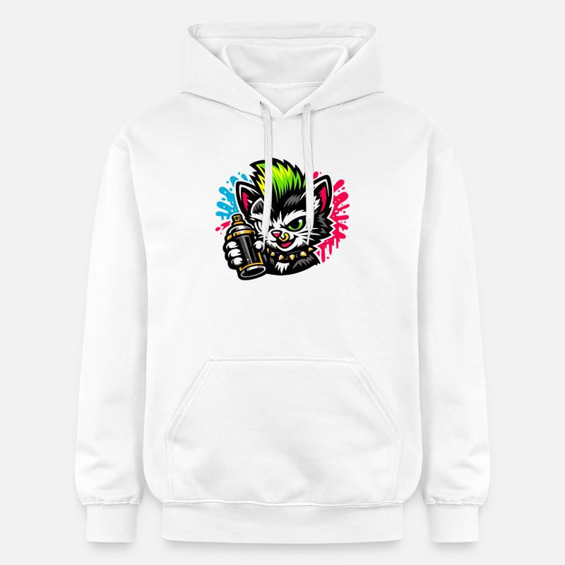 Graffiti Cat Spray Dot - Sweat à capuche Softstyle® Gildan Unisexe - blanc