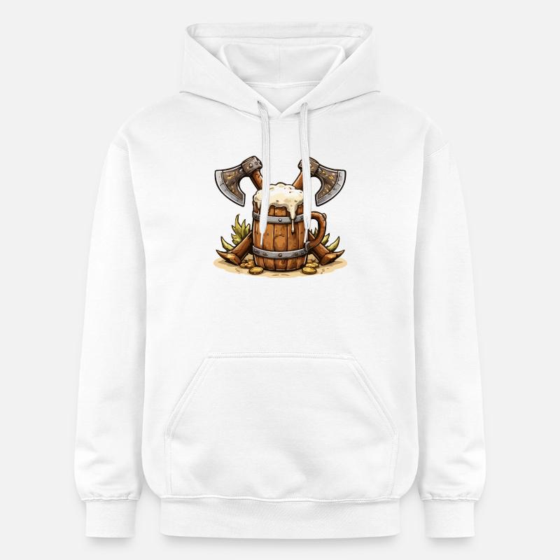 Bierfass mit Äxten Wikinger - Gildan Unisex Softstyle® Midweight Hoodie - Weiß