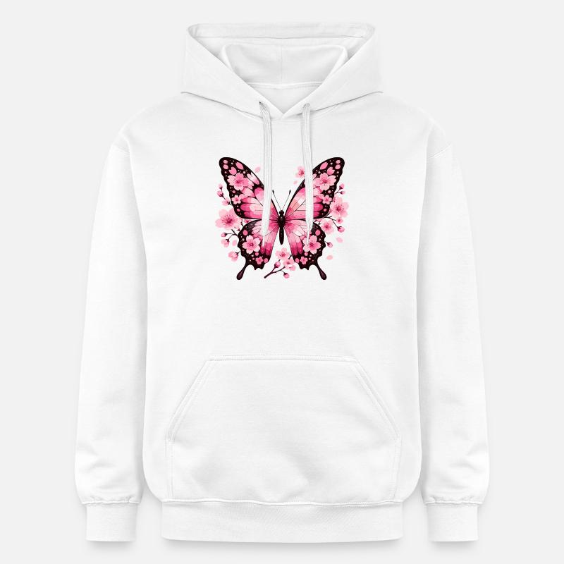 Papillon aux ailes de fleurs roses - Sweat à capuche Softstyle® Gildan Unisexe - blanc