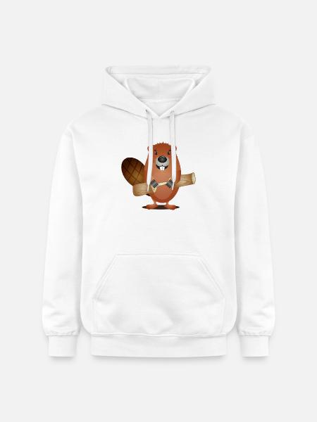 Simpatico castoro roditore con legno rosicchiato - Felpa con cappuccio unisex Softstyle® Gildan con grammatura media - bianco