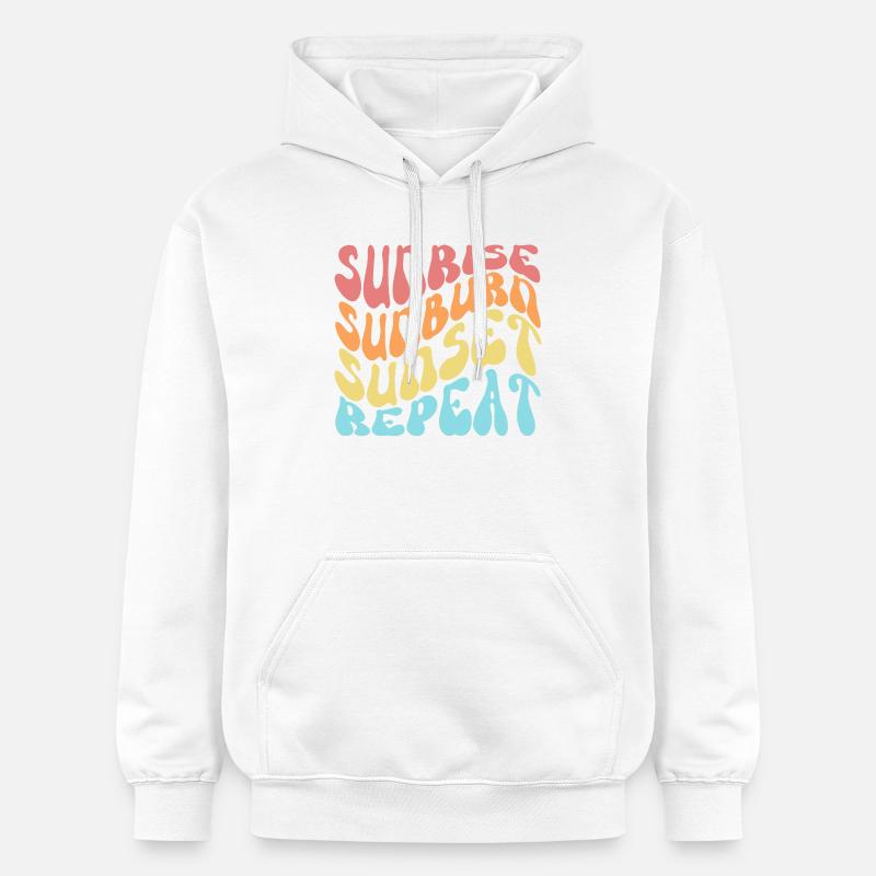 Sunrise Sunburn Sunset Repeat Groovy Wavy - Sweat à capuche Softstyle® Gildan Unisexe - blanc