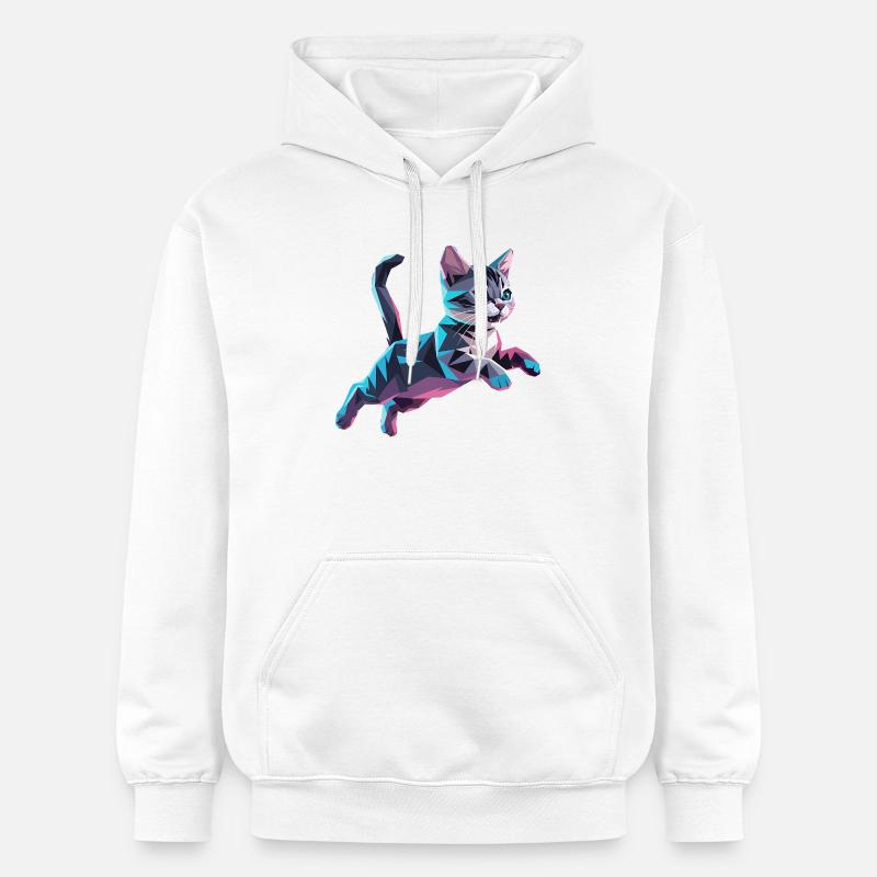 Chaton - Cool Low Poly Logo - Sweat à capuche Softstyle® Gildan Unisexe - blanc