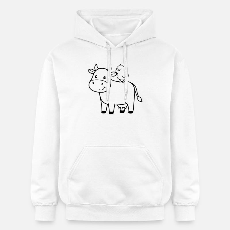 Vache mignonne avec amitié d’oiseau - Sweat à capuche Softstyle® Gildan Unisexe - blanc