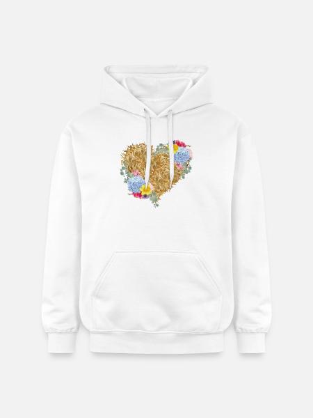Heart of straw with spring flowers - Gildan Unisex Softstyle® Midweight Hoodie - white