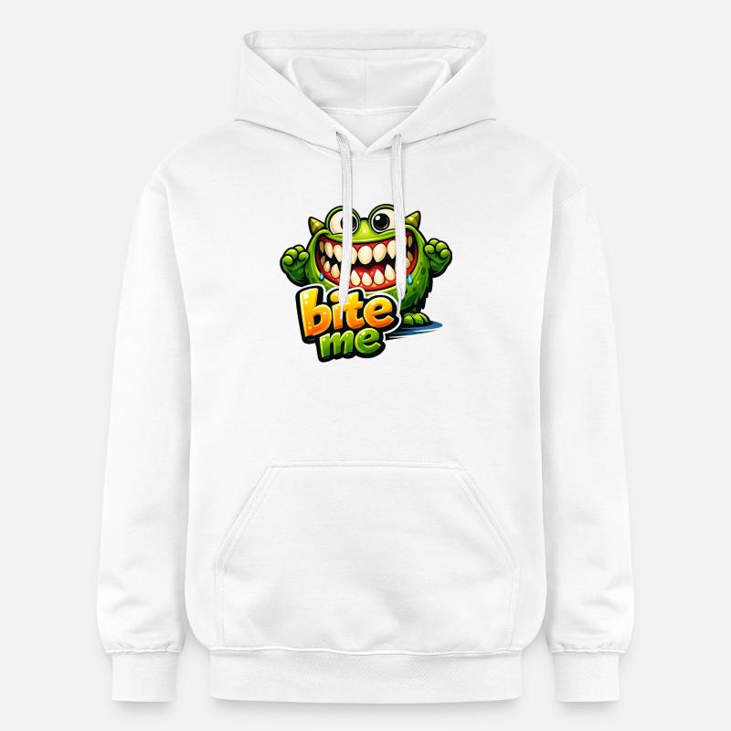 Dessin animé Monstre Drôle Vert BiteMe - Sweat à capuche Softstyle® Gildan Unisexe - blanc