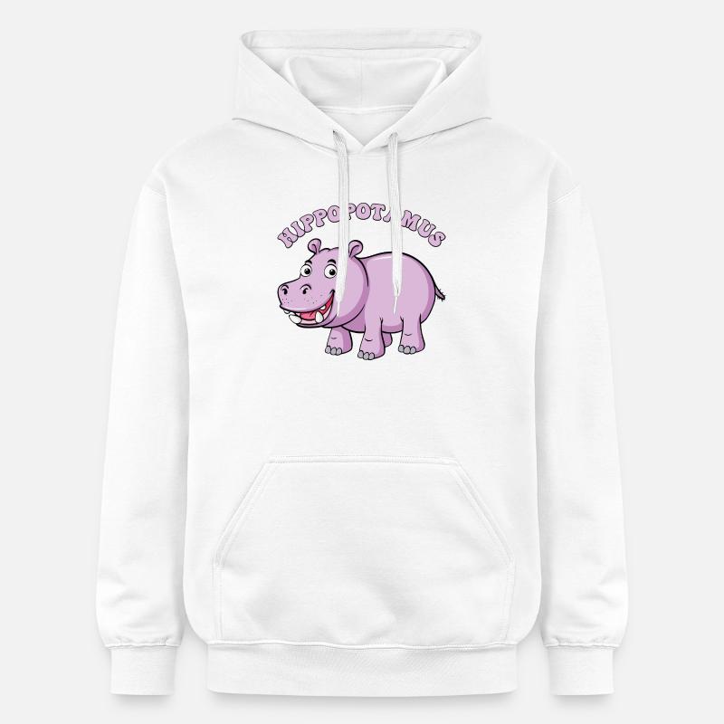 Hippopotame violet dessin animé sourire - Sweat à capuche Softstyle® Gildan Unisexe - blanc
