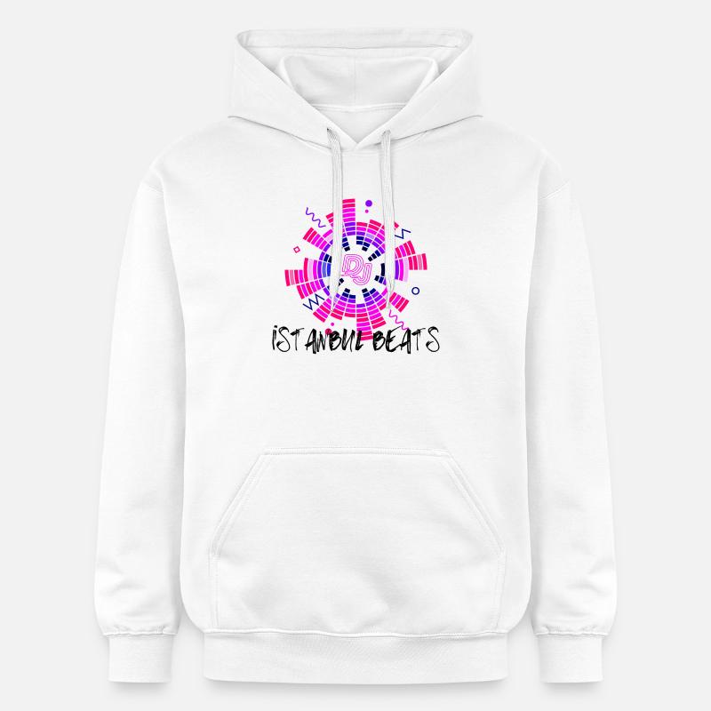 Disco néon DJ cercle design - Sweat à capuche Softstyle® Gildan Unisexe - blanc