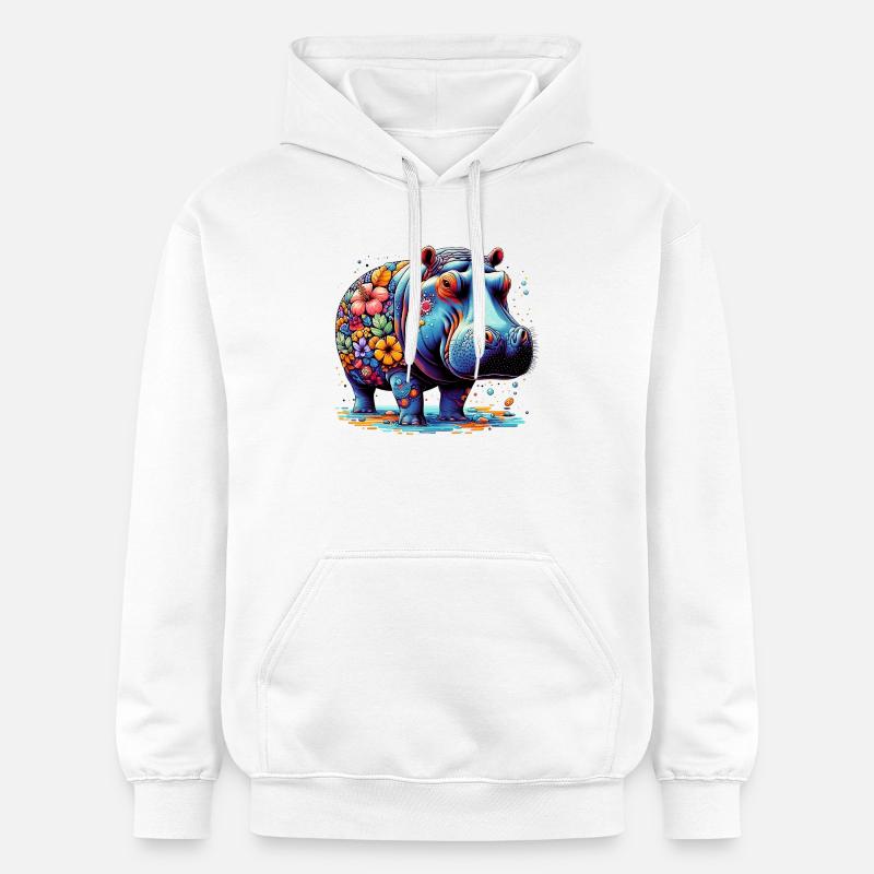 Hippopotame - Sweat à capuche Softstyle® Gildan Unisexe - blanc