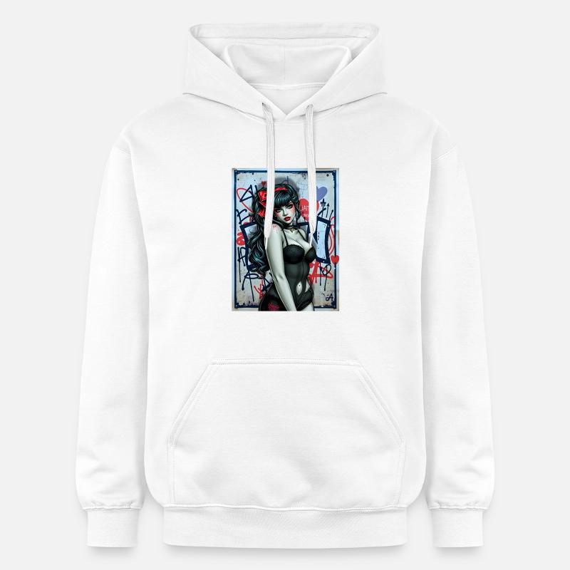 Illustration Gothic avec Graffiti Urbain - Sweat à capuche Softstyle® Gildan Unisexe - blanc