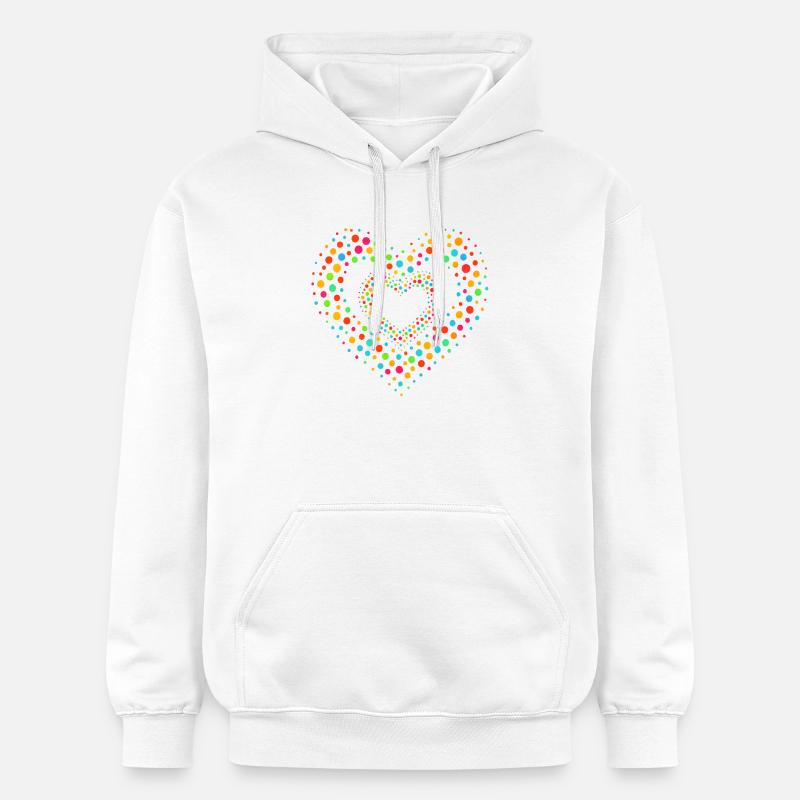 Rainbow Dot Heart Pattern Tee - Gildan Unisex Softstyle® Midweight Hoodie - white