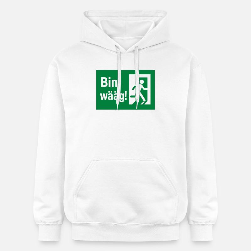 Bin wääg Exit Humour - Sweat à capuche Softstyle® Gildan Unisexe - blanc