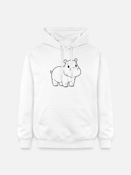 Cute Baby Hippo Comic Outline - Gildan Unisex Softstyle® Midweight Hoodie - white