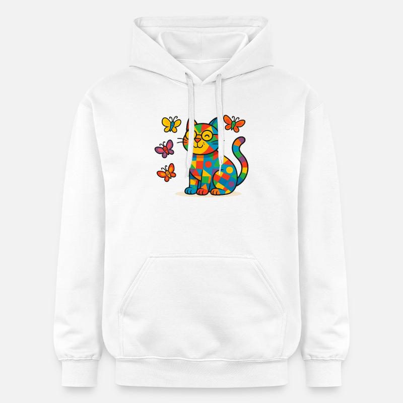 Patchwork-Katze mit bunten Schmetterlingen - Gildan Unisex Softstyle® Midweight Hoodie - Weiß