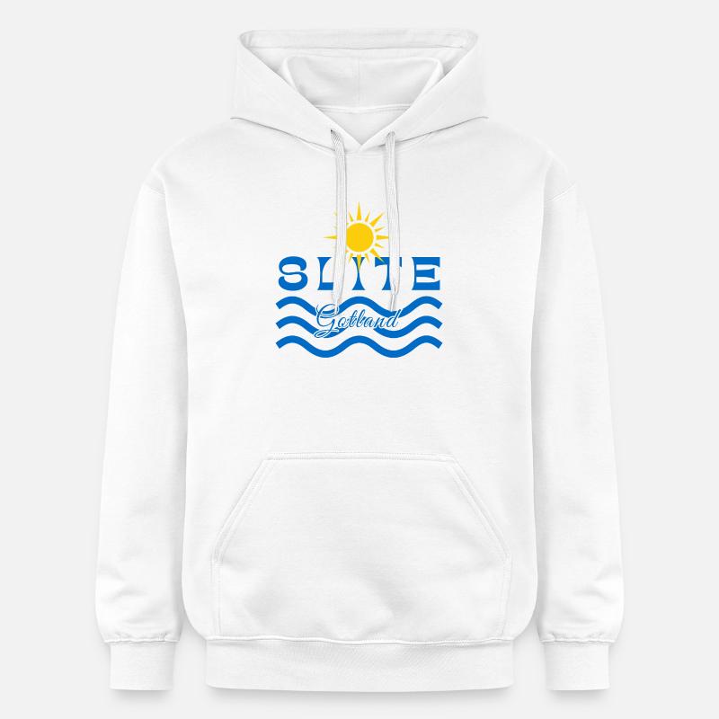 Slite Gotland-Soleil et Vagues - Sweat à capuche Softstyle® Gildan Unisexe - blanc