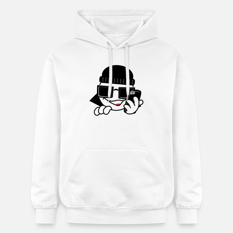 Hackeravec smartphone et cœurs - Sweat à capuche Softstyle® Gildan Unisexe - blanc