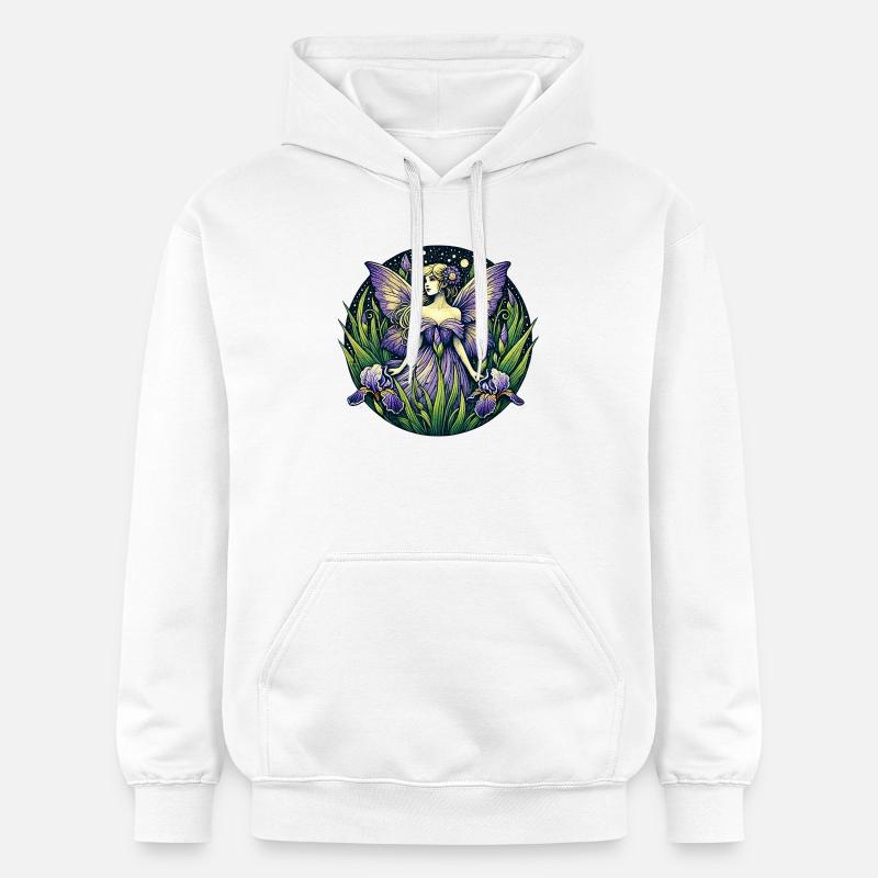 Fée enchantée dans le jardin d'iris - Sweat à capuche Softstyle® Gildan Unisexe - blanc