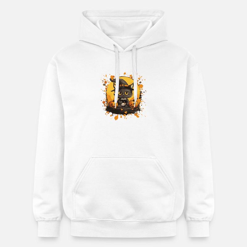 Chat d’Halloween avec citrouille - Sweat à capuche Softstyle® Gildan Unisexe - blanc