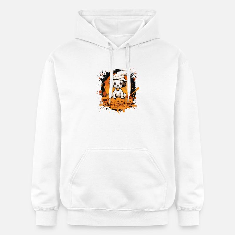 Petit chiot d’Halloween avec des citrouilles - Sweat à capuche Softstyle® Gildan Unisexe - blanc