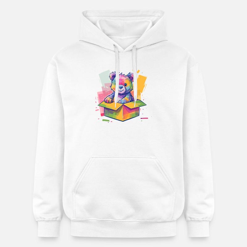 Ours arc-en-ciel dans une boîte - Sweat à capuche Softstyle® Gildan Unisexe - blanc