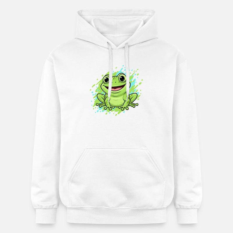 Dessin animé joyeux de grenouilles éclaboussures - Sweat à capuche Softstyle® Gildan Unisexe - blanc