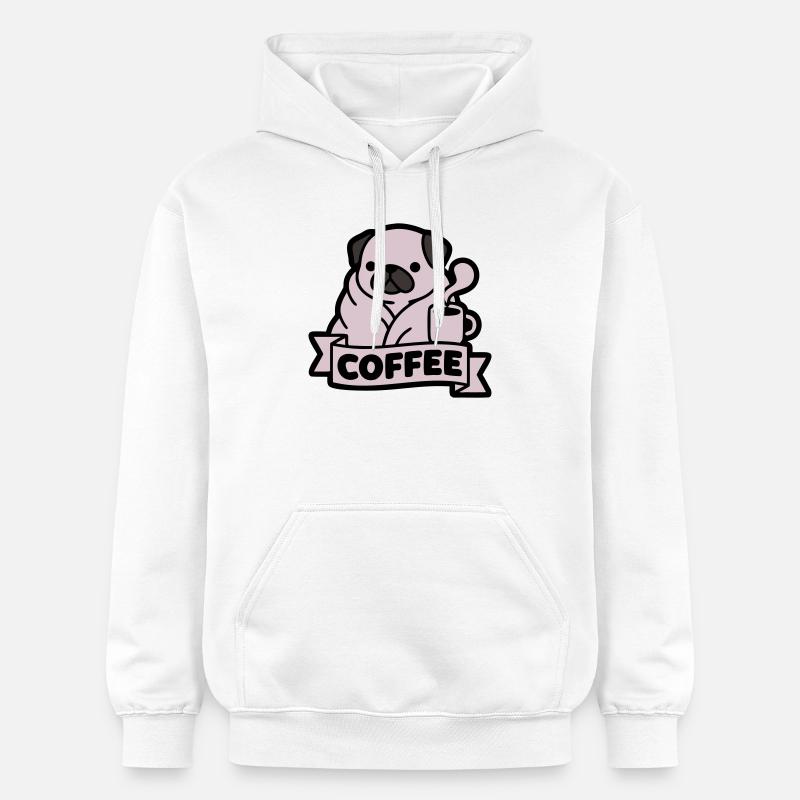 Mops Kaffee Morgenmuffel Banner - Gildan Unisex Softstyle® Midweight Hoodie - Weiß