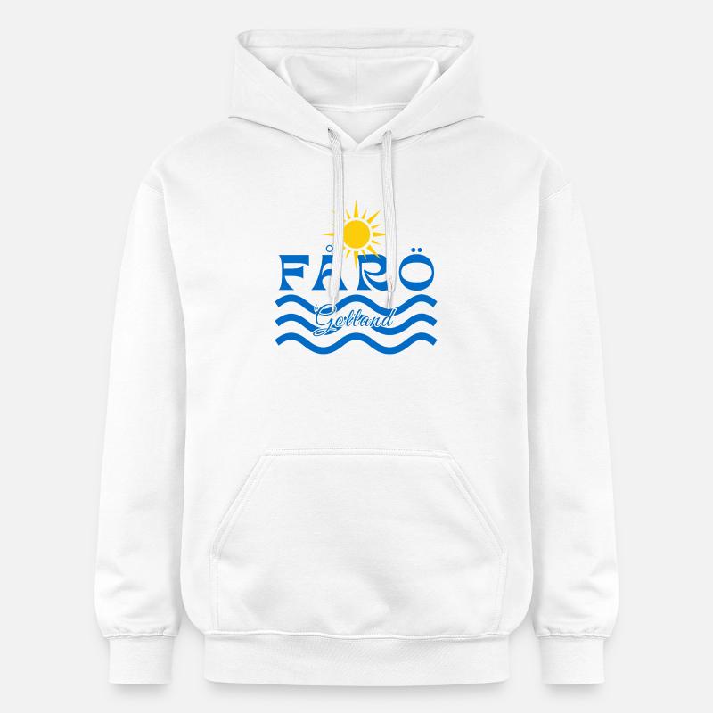 Fårö Gotland-Soleil et Vagues - Sweat à capuche Softstyle® Gildan Unisexe - blanc
