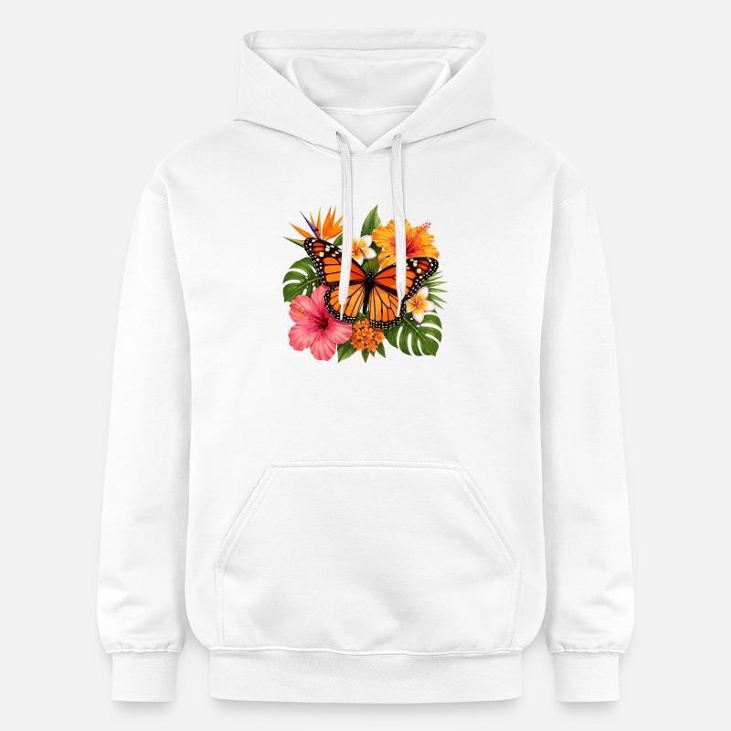 Fleur tropicale du papillon monarque - Sweat à capuche Softstyle® Gildan Unisexe - blanc