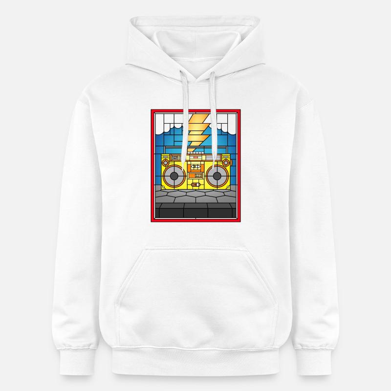 Illustration de Boombox en vitrail - Sweat à capuche Softstyle® Gildan Unisexe - blanc