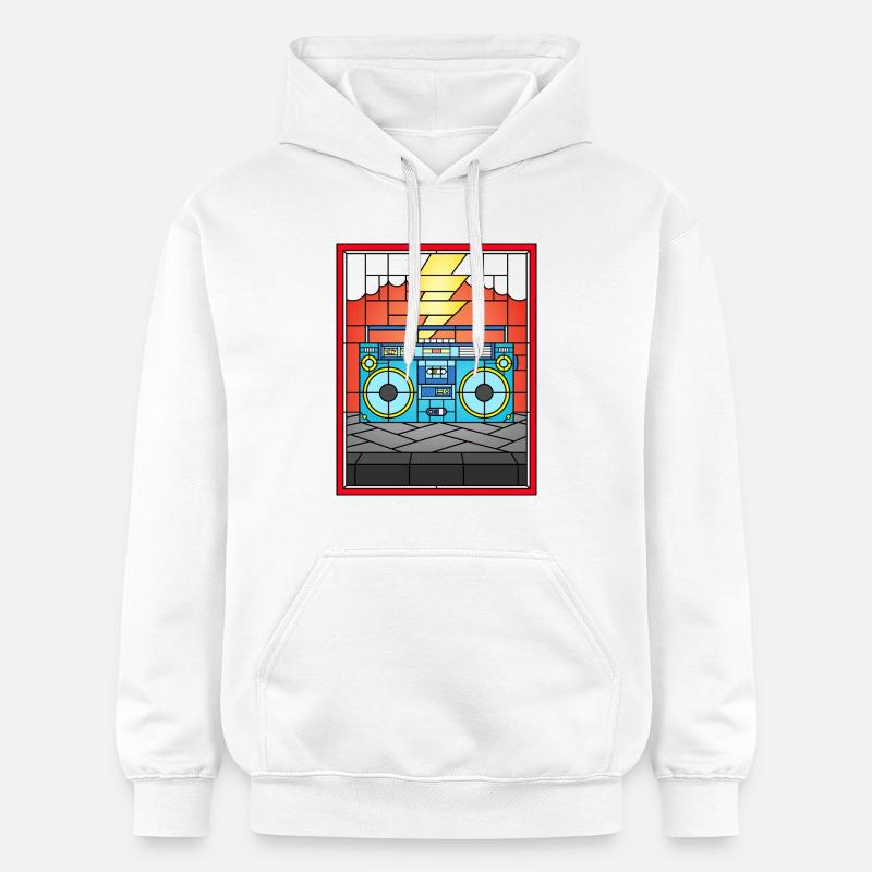 Illustration de Boombox en vitrail - Sweat à capuche Softstyle® Gildan Unisexe - blanc