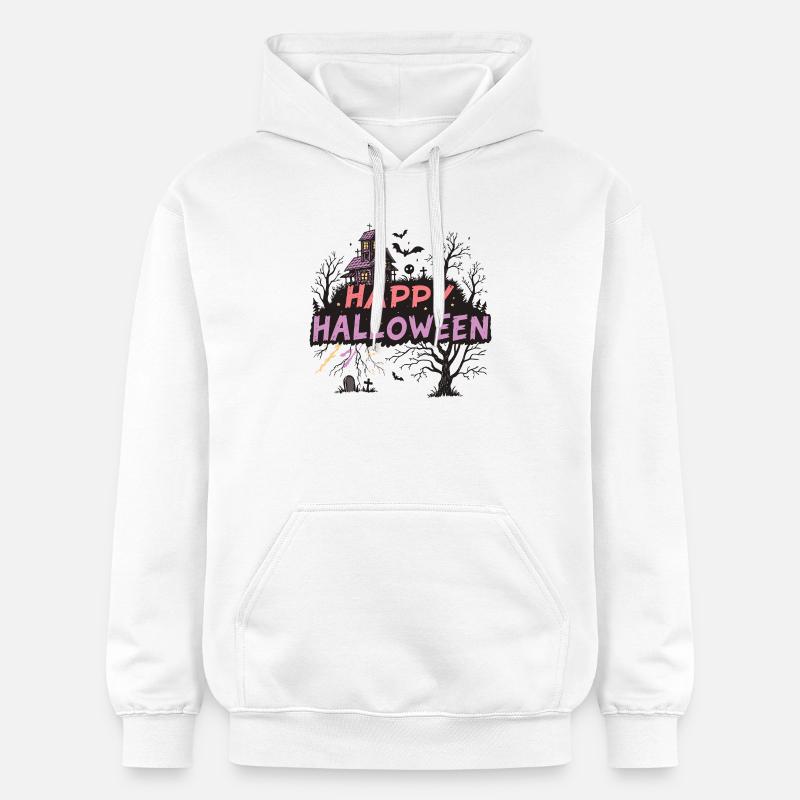 Happy Halloween Maison Hantée Pastel - Sweat à capuche Softstyle® Gildan Unisexe - blanc