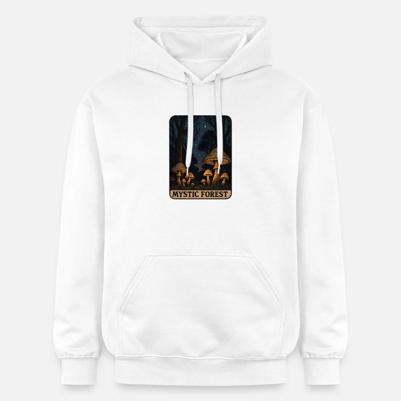 Forêt Mystique de Champignons Lumineux - Sweat à capuche Softstyle® Gildan Unisexe - blanc