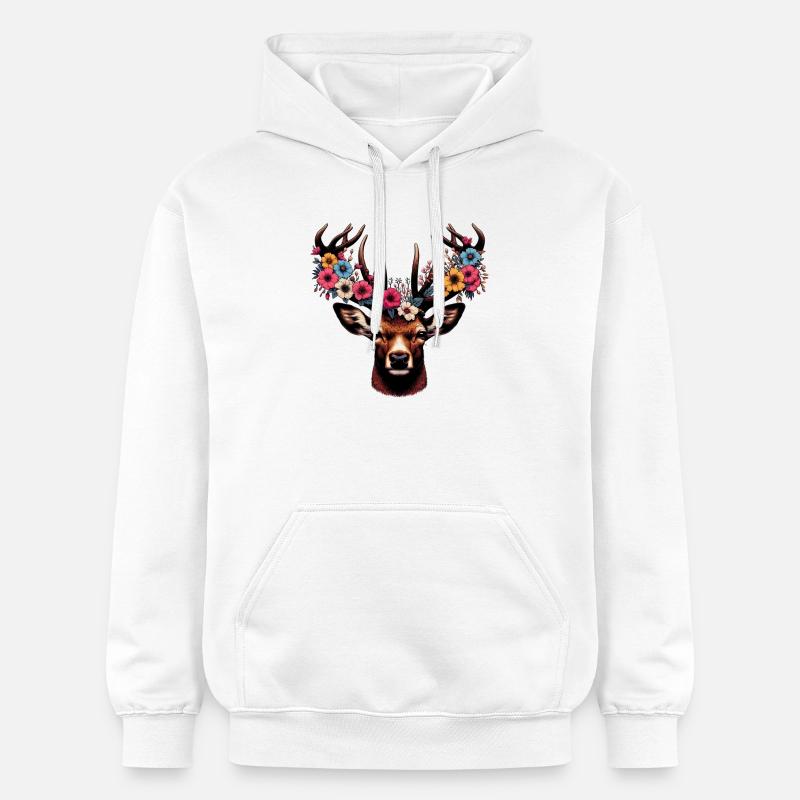 Cerf avec des fleurs - Sweat à capuche Softstyle® Gildan Unisexe - blanc