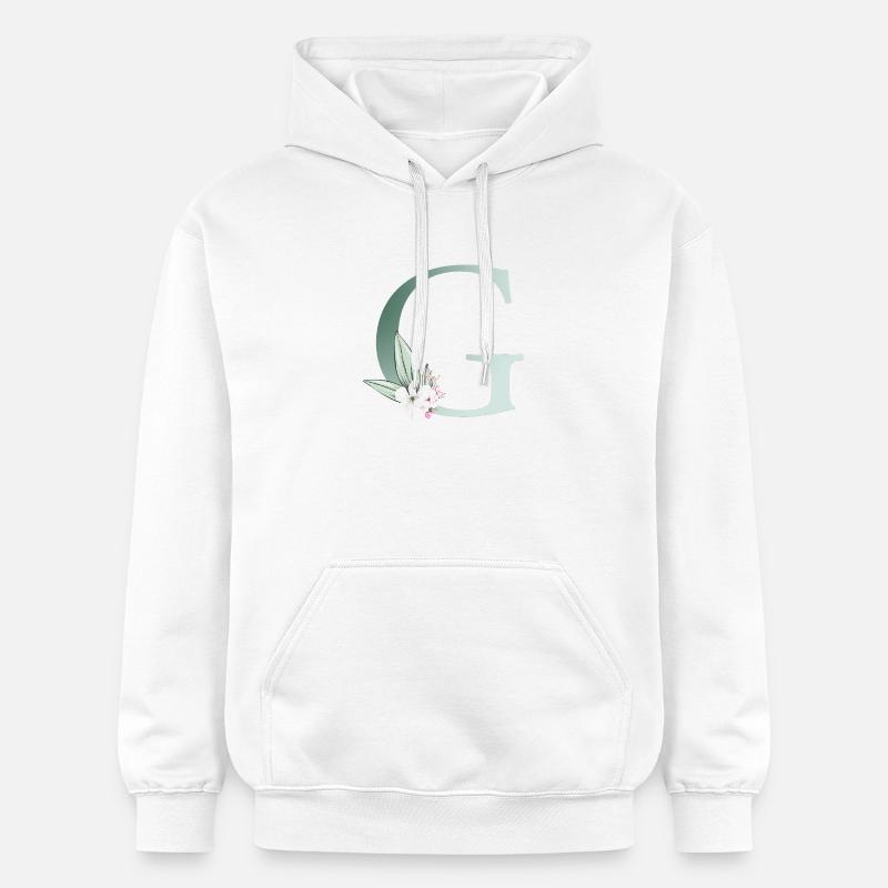 G Monogram, Floral, Personnalisable - Sweat à capuche Softstyle® Gildan Unisexe - blanc