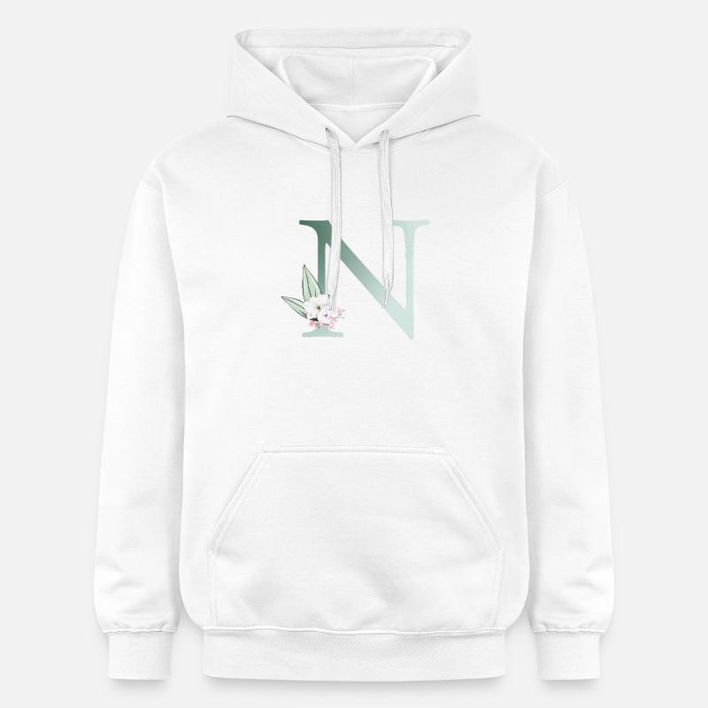 N Monogramme, Floral, Personnalisable - Sweat à capuche Softstyle® Gildan Unisexe - blanc