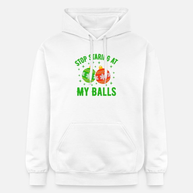 Arrête de fixer mes couilles - Sweat à capuche Softstyle® Gildan Unisexe - blanc