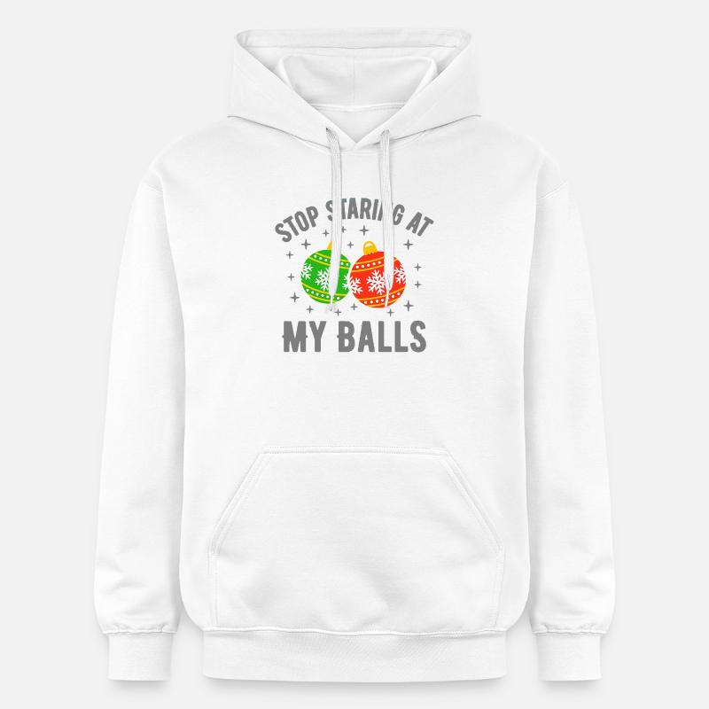 Arrête de fixer mes couilles - Sweat à capuche Softstyle® Gildan Unisexe - blanc