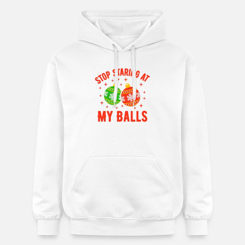 Arrête de fixer mes couilles - Sweat à capuche Softstyle® Gildan Unisexe - blanc