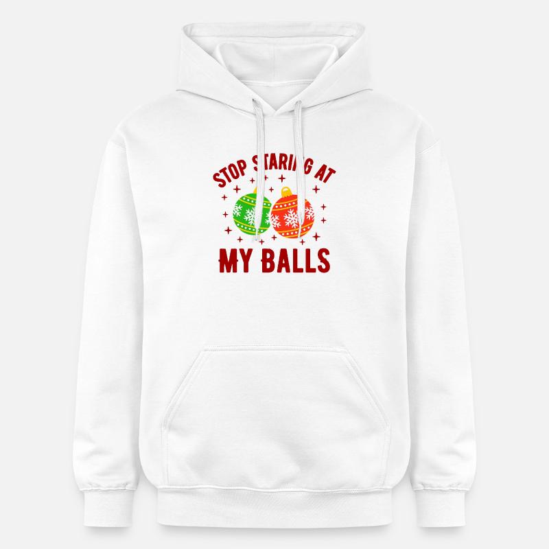 Arrête de fixer mes couilles - Sweat à capuche Softstyle® Gildan Unisexe - blanc